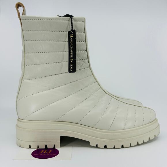 Napoleoni Womens Quilted Leather Made In Italy Lug Sole Boots Milk White Size 40 - Picture 1 of 12